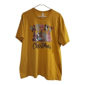 Merry Chritmas Womens Sz 2X Bella Canvas T Shirt Mustard Yellow Country Western